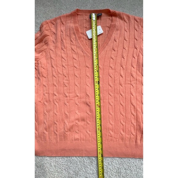 $179 NWT VINTAGE SAKS FITH AVENUE Z 100% CASHMERE CABLE KNIT V NECK SWEATER 2X - Picture 4 of 8